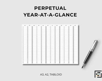 Yearly Overview Perpetual Wall Planner Horizontal Monochrome Organizer Printable PDF | Annual Schedule