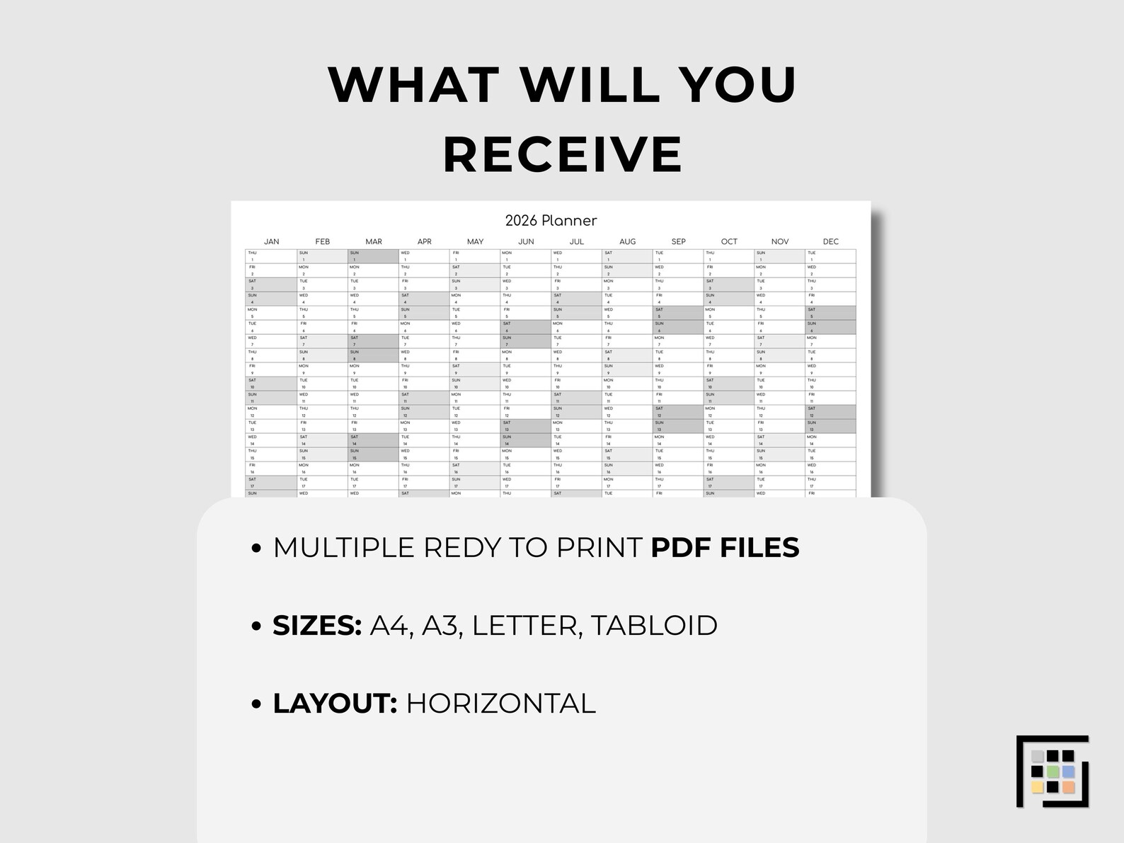 Weekend Highliht 2026 Year at Glance Printable Weekend Highlight PDF Minimal Office ...