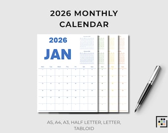 2026 Monthly Calendar with Adjacent Months – Seasons Vertical Layout