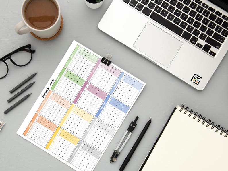 2026 Yearly Calendar Printable PDF Weekend Highlight Wall Planner A3 A4 ...
