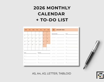 2026 Printable Monthly Planner Colorful PDF To Do Organizer Goals Priorities Schedule Desk Office