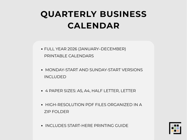 Quarterly executive planning page 2026 featuring objective tracking boxes and structured action areas beneath each month.
