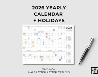 Jaarkalender 2026 met feestdagen Afdrukbare pdf-jaarplanner in één oogopslag Maandag Zondag Start