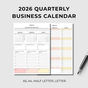 Afdrukbare pdf-kwartaalkalender 2026 – Planner 1e–4e kwartaal | Doel- en doelstellingtracker