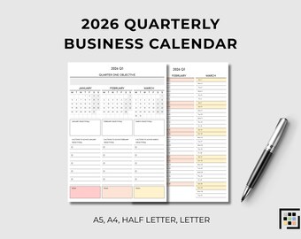 Afdrukbare pdf-kwartaalkalender 2026 – Planner 1e–4e kwartaal | Doel- en doelstellingtracker