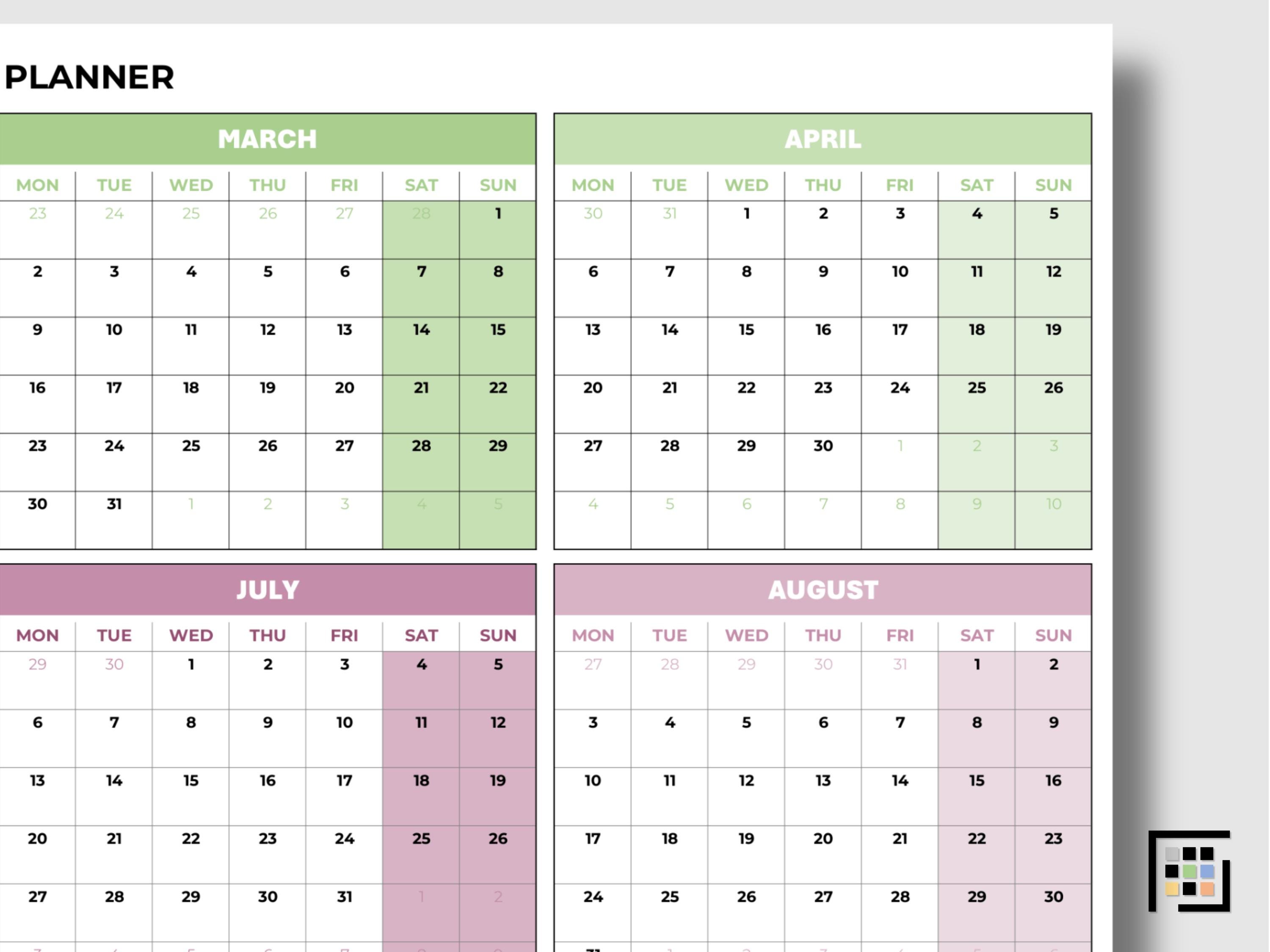 2026 Yearly Calendar Printable PDF Weekend Highlight Wall Planner A3 A4 ...