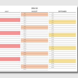 2026 business overview worksheet designed in colorful horizontal layout with three months aligned side by side, allowing project timeline tracking and structured strategic planning across Q1.