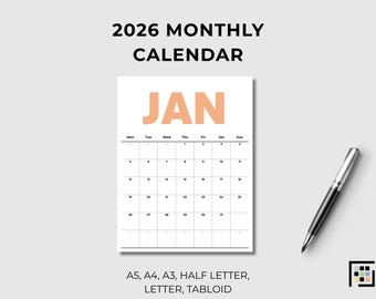 2026 Monthly Organizer Vertical Colorful Grid Printable PDF | Planner Schedule