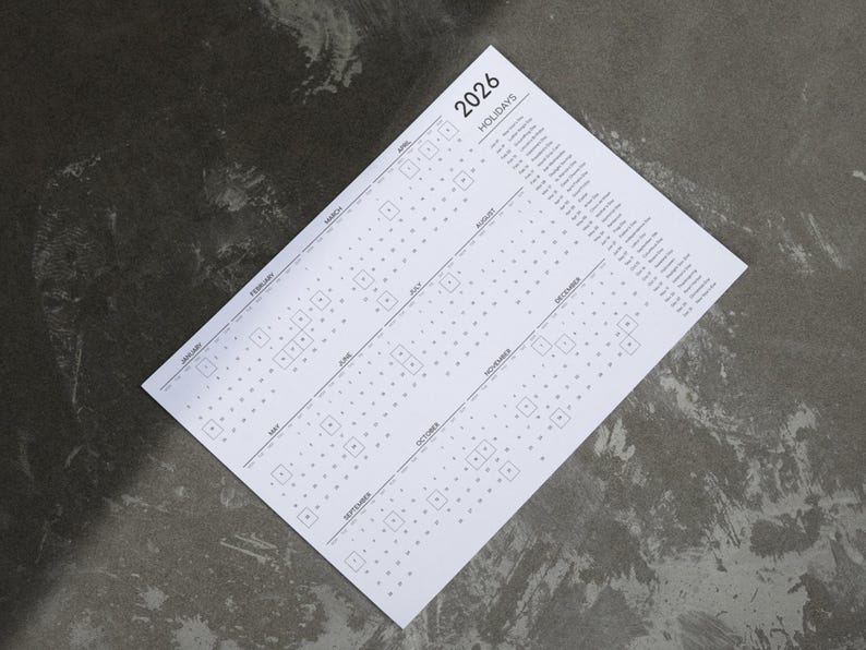 2026 Yearly Calendar Printable With Holidays Wall Planner PDF Landscape ...
