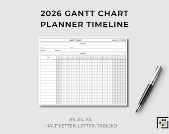 2026 gantt chart planner printable pdf project timeline tracker monthly wall schedule business planning