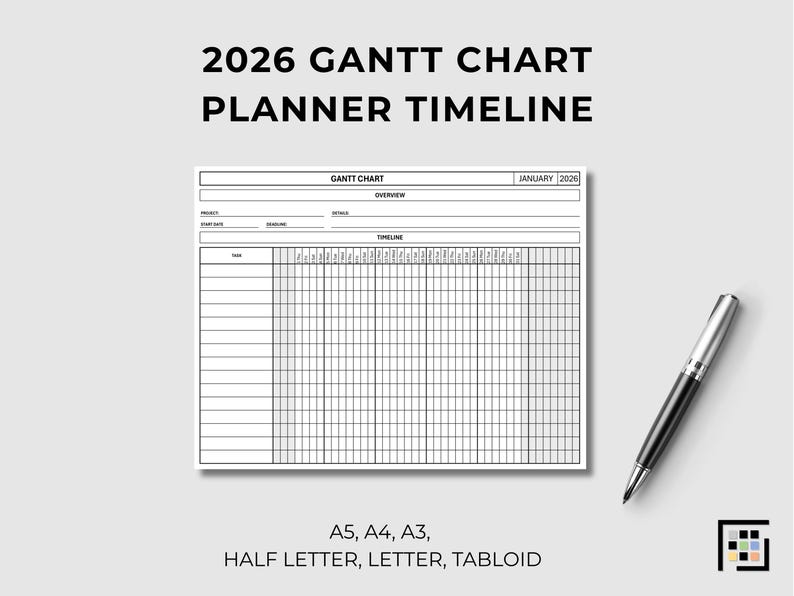 2026 Gantt Chart Planner Printable Pdf Project Timeline Tracker Monthly ...