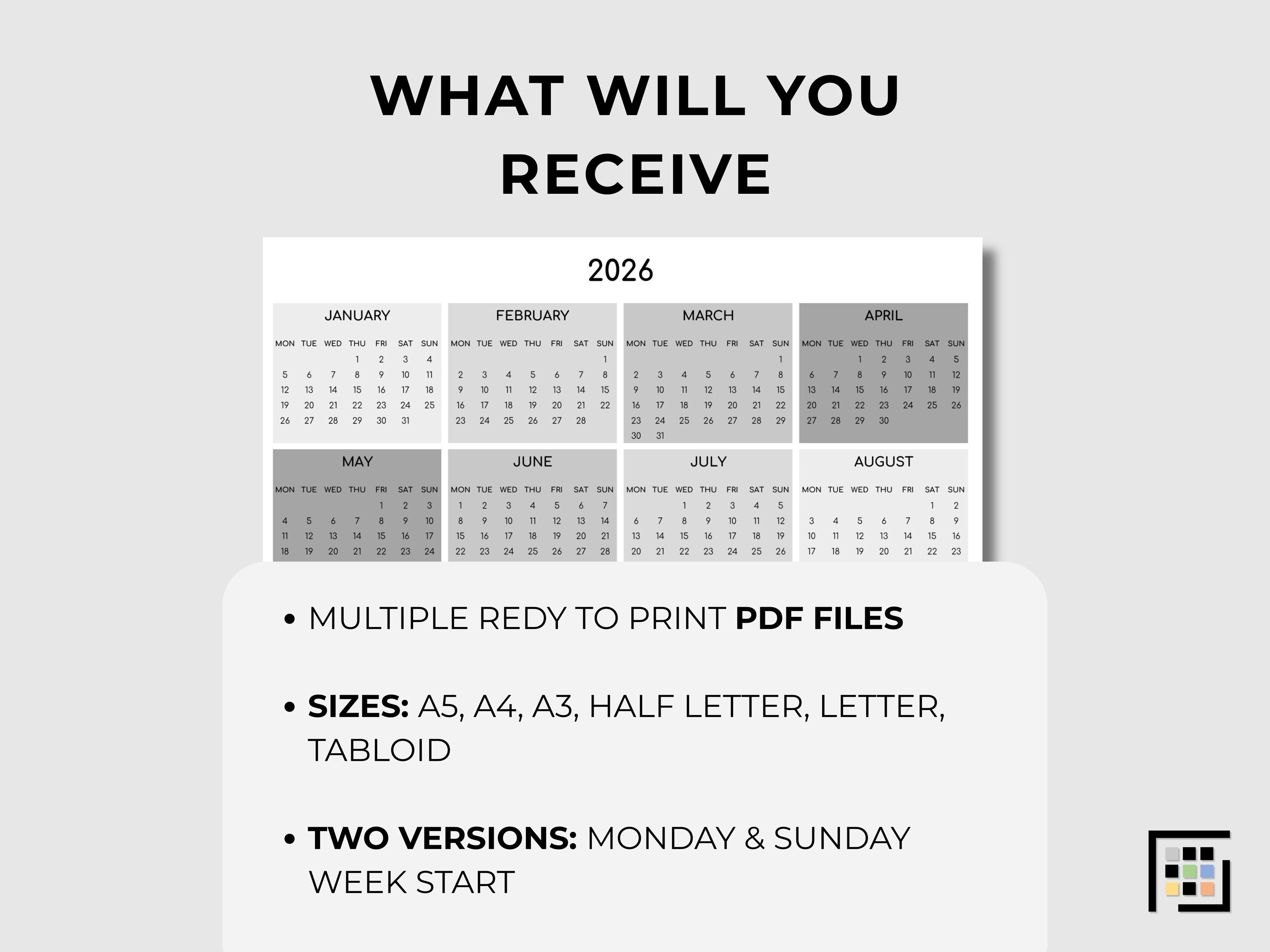 2026 Minimal Year Planner Printable PDF Landscape Wall Organizer Annual ...
