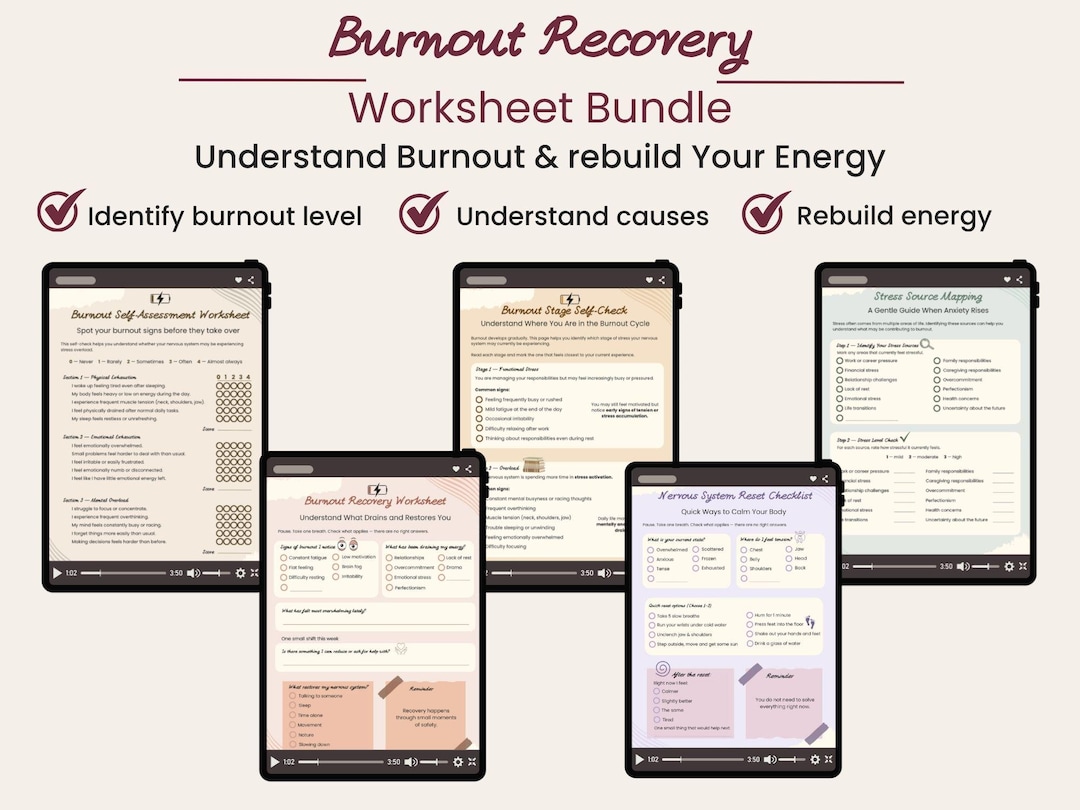 Burnout Recovery Worksheets | Stress Mapping, Self Assessment, Nervous ...