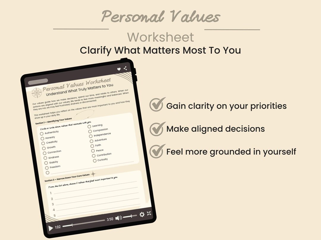 Personal Values Worksheet | Clarify What Matters Most & Make Aligned ...