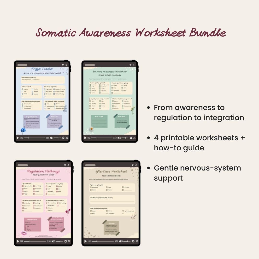 Somatic Awareness Worksheet Bundle | Emotion, Trigger, Regulation ...