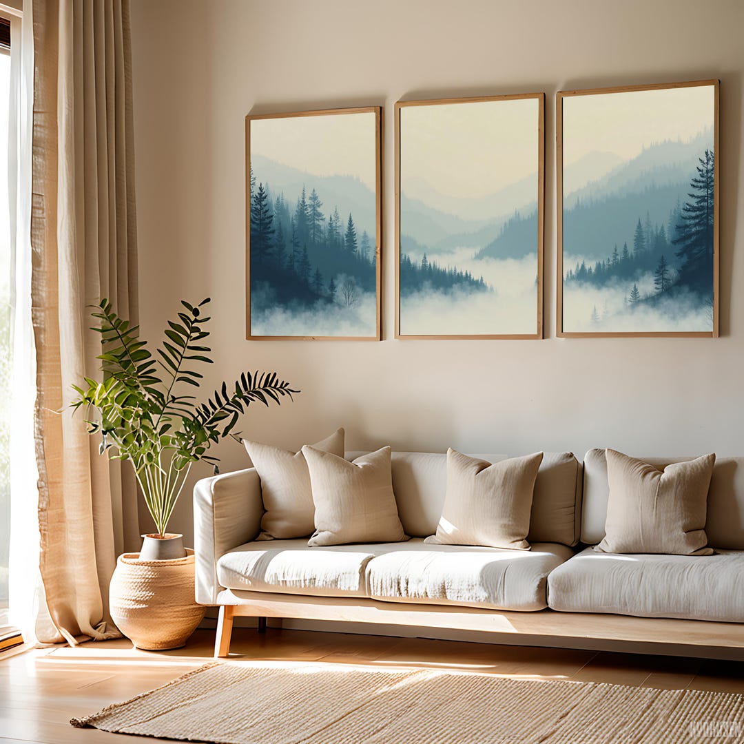 Misty Forest 3 Piece Triptych Wall Art | Minimalist Japandi Nature ...