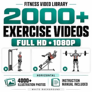 Meer dan 2000 HD 1080P fitnessanimatievideo's | Workoutpakket met witte achtergrond (digitale download)