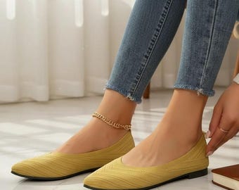 Women's Knit Pointed Toe Ballet Flats, Comfortable Slip-On Loafers, Casual Walking Shoes