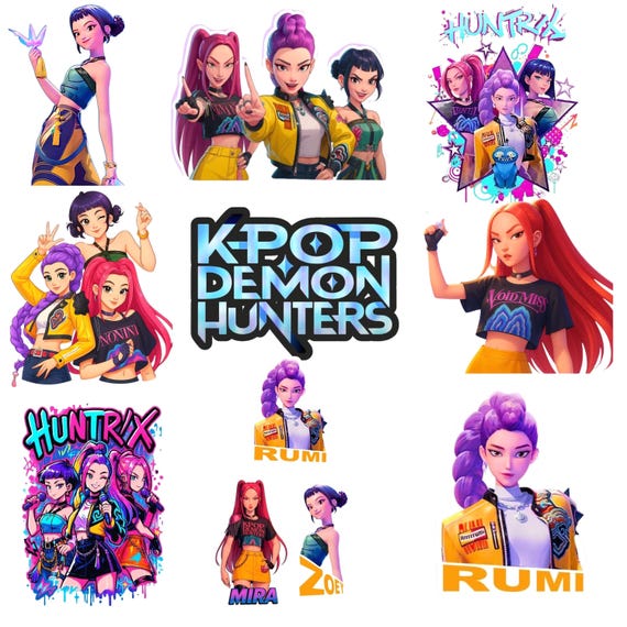 Kpop Demon Hunters PNG Bundle | Idol Clipart Pack | Animated Kpop Characters | Digital Download Stickers