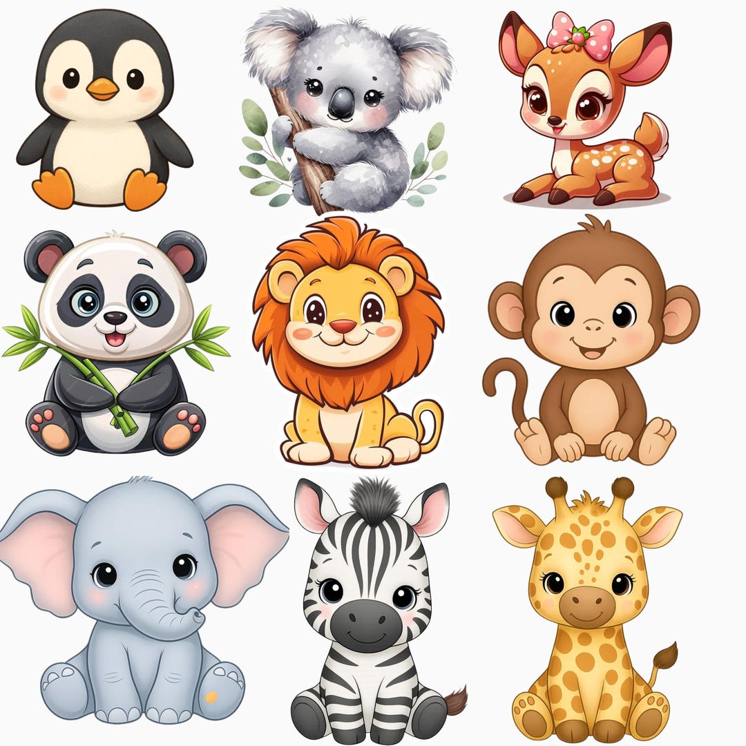 Adorable Baby Animals Clipart Bundle PNG | Kids Sticker Sublimation ...
