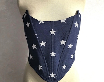 Corset en denim jacquard avec étoiles - Bustier à lacets fait main - Haut coquette Cottagecore