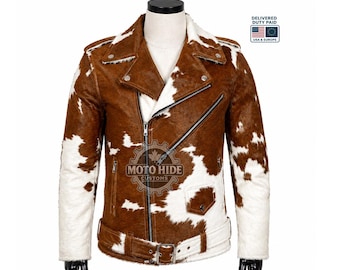 Hair-on leren bikerjack heren: echt rundleder westernjas