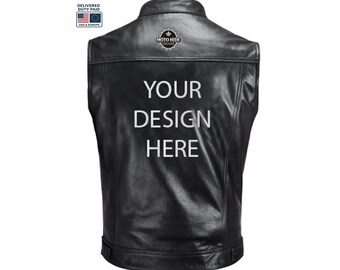 Zwart leren motorhesje heren | Klassiek motorrijvest | Vest in clubstijl met rits aan de voorkant