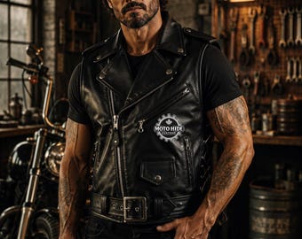 Leren bikervest voor heren: punkrockstijl, zakken met rits, kleur naar keuze