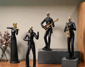 ブロンズフルート奏者彫刻：ヴィンテージ音楽家置物、金属工芸品