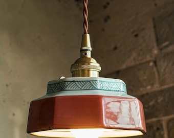 Vintage LED Pendant Lamp | Hand-Painted Ceramic & Copper Hanging Light for Dining Room, Living Room Decor