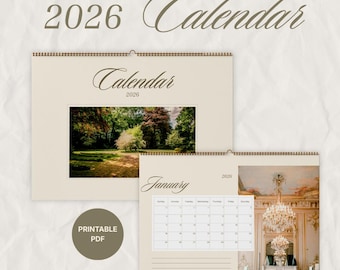 Kalender 2026 Månadsplanerare Start söndag, A4, Brev, Bridgerton-stil, Regency, klassisk, vintage
