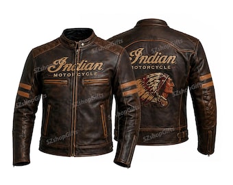 Indiase leren motorbommenwerper, koeienhuid biker-streetwear met ritssluiting