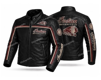 Indiase leren motorbommenwerper, koeienhuid biker-streetwear met ritssluiting