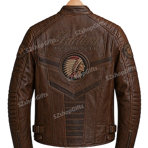 Brown Leather Indian Motorcycle Jacket - Etsy