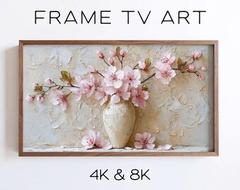 Cherry Blossom Samsung Frame TV Art, Spring Interior Decor, Impasto Floral Painting (Digital Download)