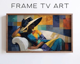 Modern Abstract Woman Portrait Samsung Frame TV Art, Elegant Color Block Lady (Digital Download)