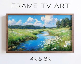 Summer Meadow Stream Samsung Frame TV Art, Sunny Wildflower River Landscape Stream (Digital Download)