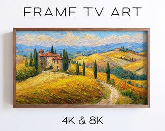 Tuscan Landscape Samsung Frame TV Art, Impressionist Countryside Villa Hills Scene (Digital Download)