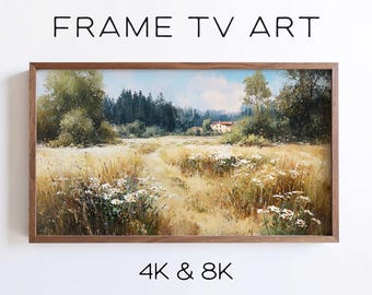 Summer Golden Meadow Landscape Samsung Frame TV Art, Impressionist Countryside Field Painting (Digital Download)