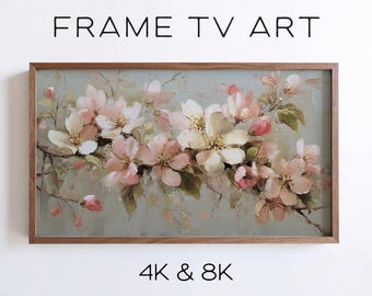 Apple Blossom Branch Samsung Frame TV Art, Textured Soft Pastel Floral Painting (Digital Download)