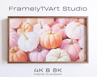 Pastel Pumpkins Samsung Frame TV Art, Soft Pink Autumn Harvest Painting (Digital Download)