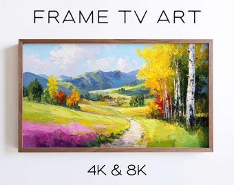 Impressionist Landscape Samsung Frame TV Art, Colorful Mountain Valley Autumn Trees Scene (Digital Download)