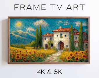 Impressionist Tuscan Villa Samsung Frame TV Art, Sunflower Landscape Painting (Digital Download)