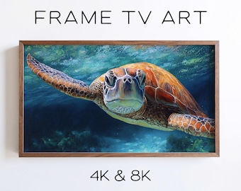 Sea Turtle Samsung Frame TV Art, Underwater Ocean Wildlife Coastal Painting (Digital Download)