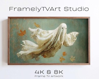 Whimsical Ghost Samsung Frame TV Art, Textured Autumn Oil Painting (Digital Download)