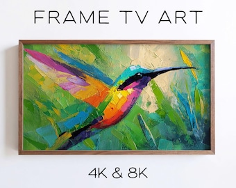 Hummingbird Samsung Frame TV Art, Colorful Abstract Tropical Jungle Style Painting (Digital Download)