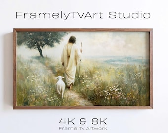 Good Shepherd Samsung Frame TV Art, Jesus in a Peaceful Wildflower Meadow (Digital Download)