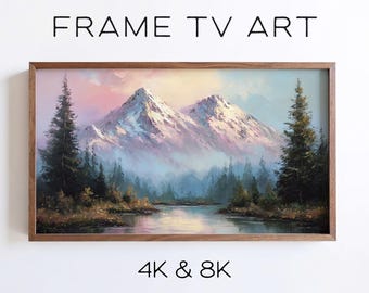 Mountain Landscape Samsung Frame TV Art, Serene Alpine Lake Sunset Impressionist Painting (Digital Download)