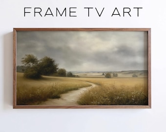 Pastoral Field Frame TV Art Neutral Autumn Screensaver Vintage Farmhouse Digital Download Background