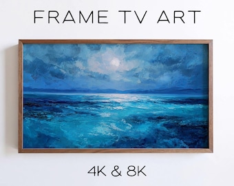 Abstract Coastal Samsung Frame TV Art, Blue Ocean Painting (Digital Download)